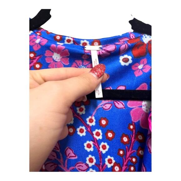 Free People DAISY JANE LONG SLEEVE MINI DRESS BLUE PURPLE BOTANICAL COMBO Small - Picture 2 of 6